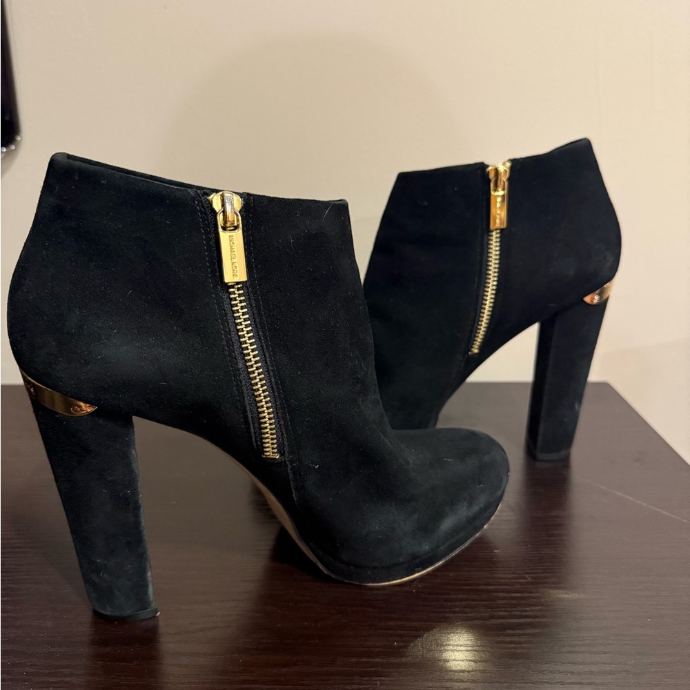 Michael Kors Black Ankle Boots with Gold Accents
